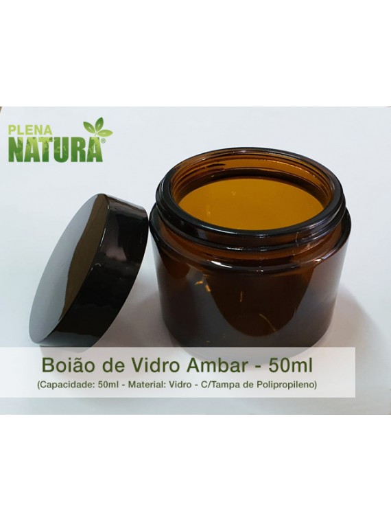 Boião - Vidro Ambar - 50 ml (c/tampa de Polipropileno - Preta)
