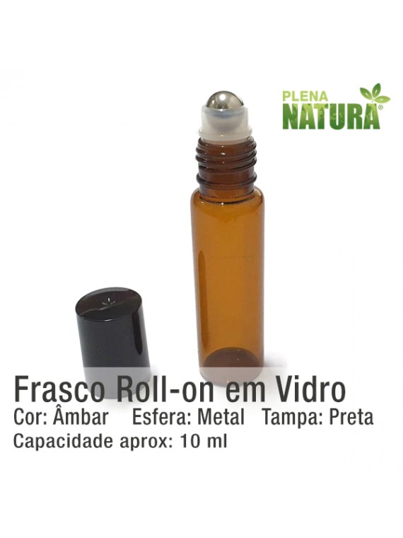 Frasco Roll-on em Vidro Âmbar - Tampa Preta - 10ml