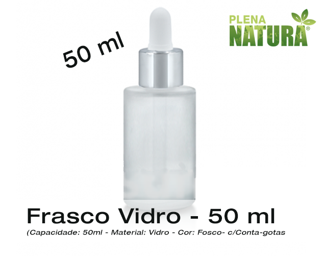 Frasco de Vidro Fosco, c/Tampa Conta-gotas em Aluminio - 50ml